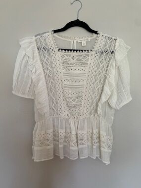 Treasure & Bond White Lace Crochet Peplum Blouse